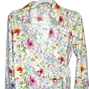 Rachel Zoe Ballet Style Tie Front Long Sleeve Floral Boho Blouse, Size Medium